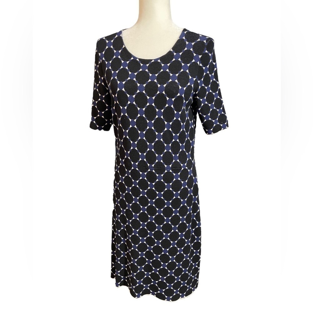 Ann Taylor Midi Flare Dress in Geometric Print Black/Navy/White